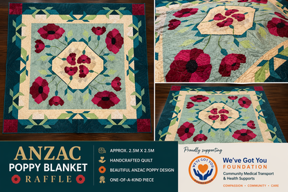 ANZAC Poppy Blanket Raffle - handcrafted 2.5m x 2.5m