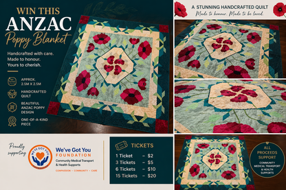 ANZAC Poppy Blanket Raffle - handcrafted 2.5m x 2.5m